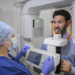 patient using cone beam ct scanner