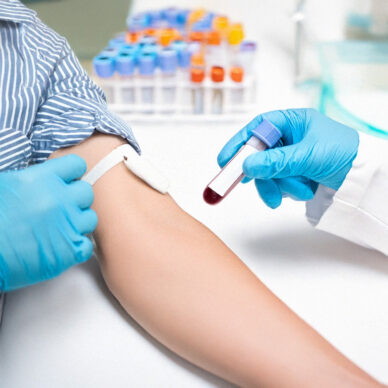 patient and doctor with blood sample from blood test